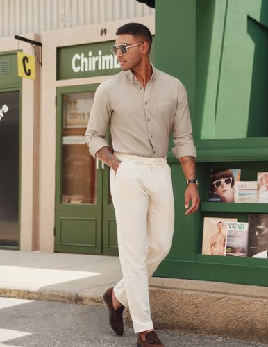 PJ PAUL JONES Mens Classic Fit Linen-Cotton Shirt Button Down Long Sleeve Casual Business Shirts3