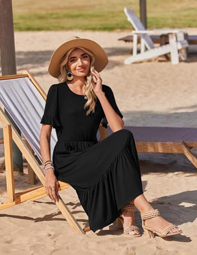 Image of Zeagoo Womens Summer Dresses 2026 Casual Midi Dress Flowy Sundress Ruffle Short Sleeve Tiered Dresses A Line Boho Dress