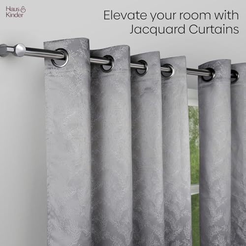 Image of haus & kinder Printed Jacquard Window Curtains 5 Feet Long Pack of 2 Window Curtains, 5 Feet Curtains for Window (Slate Willow, Sand Floral 130x152 CM)