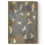 InSimSea Framed Canvas Wall Art Vintage Decor, Home Decor Painting Gold Flying Bird Collage Large Wall Decorations for Living Room, Landscape Modern Canvas Pictures Art for Bedroom Gallery, 16'x24'
