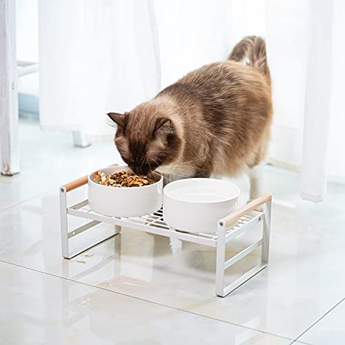 CEEFU Erhöhte Katzennäpfe, verstellbarer erhöhter Katzennapf, Ständer mit 2 Keramiknäpfen für Katzen und Hunde, je 590 ml