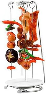 Nicoone Barbecue Skewers and Rack Set, 4Pcs Stainless Steel Kebab Skewers with Shish Kebab Rack, Hanging Skewer Stand Kebab Hanger for Grill Meat Barbecue Food