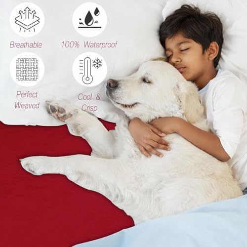 Image of Stylista 100% Waterproof Premium Cotton Feel Mattress Protector King Size 78x72 Inches | Breathable and Hypoallergenic Ultra Soft Fitted Bed Protector Cover (78 inchx72 inch King, Maroon)| One Year Warranty