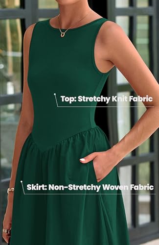 BTFBM Women's 2025 Summer Casual Sleeveless Midi Dress Patchwork Knit Tank Bubble Long Flowy Beach Maxi Sundress Pockets