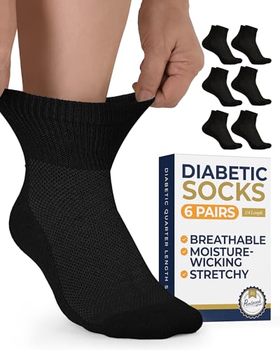 Pembrook Ankle Diabetic Socks for Women & Men | 6 Pairs | Wide Non Binding Socks Quarter Length | Edema Neuropathy Socks