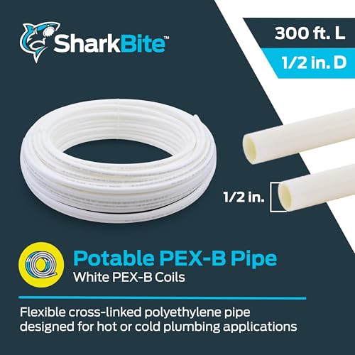 Image of SharkBite 1 /2 Inch x 300 Feet White PEX-B, PEX Pipe Flexible Water Tubing for Plumbing, U860W300