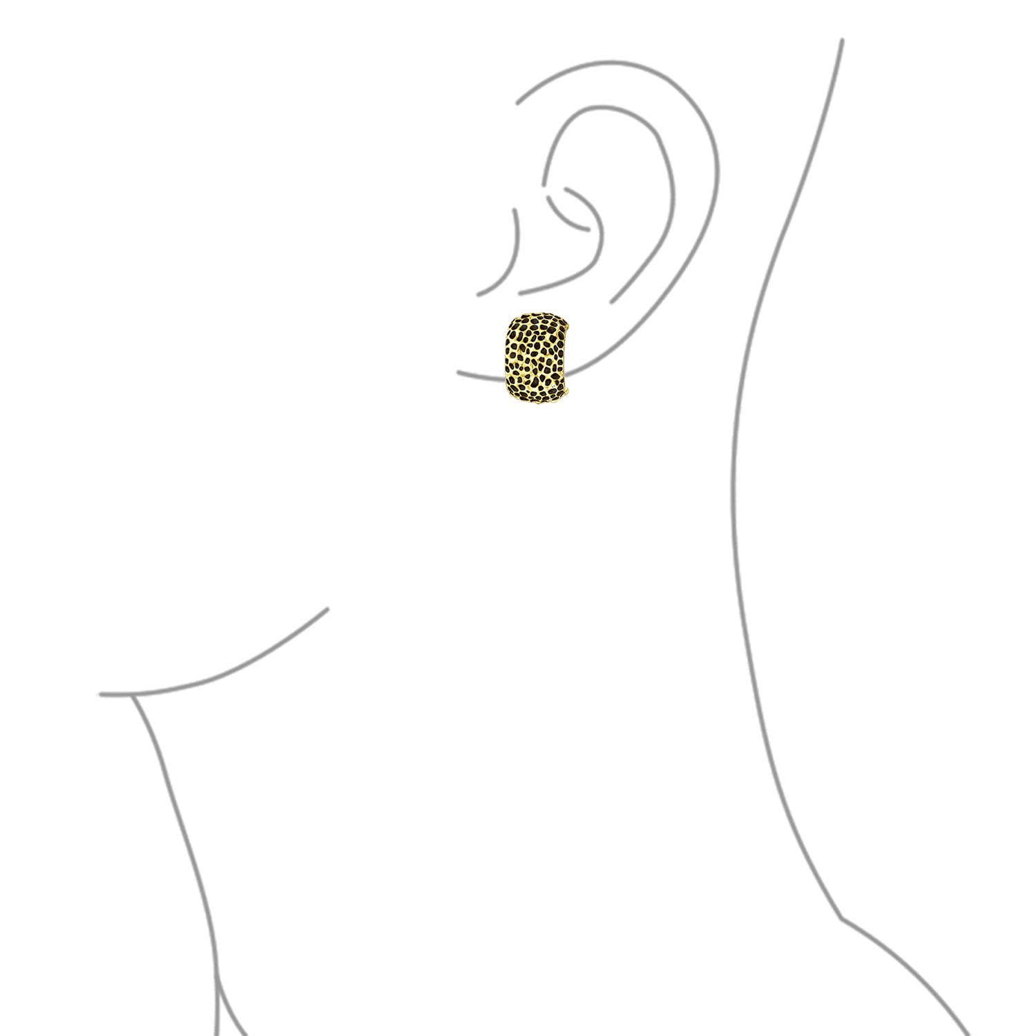 Set di due orecchini a clip a mezza cerchio con texture maculata martellata leopardata per donne senza orecchie forate placcati in nero, argento e oro.
