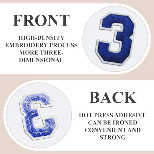 Number Iron On Patches, Numbers 0-9 Embroidery Applique Patch, DIY Decorative Heat Press Patches for Clothing Jeans Jackets Backpacks Hats (Blue 50 Pcs)