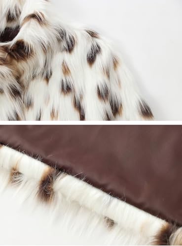 ebossy Women's Faux Fur Crop Jacket Long Sleeve Lapel Winter Warm Fluffly Leopard Pure Color Sherpa Coat3