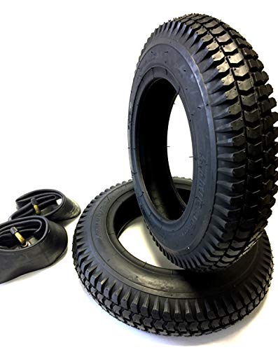 Rollstuhlreifen 2 Stück 3.00-8, schwarz + 2 Stück Schlauch Winkelventil, Reifen kräftiges Blockprofil, Stabiler 4 PR Reifenaufbau, Rollstuhl Reifen