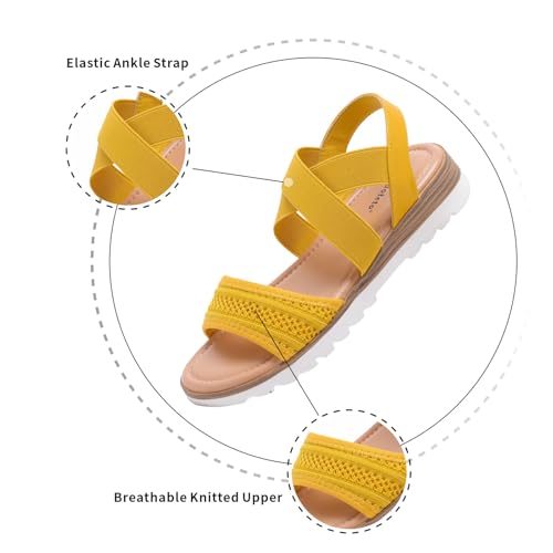 Image of Saidoteto Women's Flat Sandals,Comfortable Elastic Ankle Strap Slingback Slip-On Open Toe Low Wedge Walking Sandals for Summer & Casual