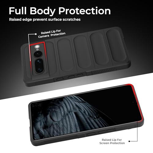 Image of A rtistque Liquid Silicone Stripes Back Cover Case for Google Pixel 7 Pro | with Camera Protection | with Inner Fabric | Anti Slip Grip | AirBag Case - Black