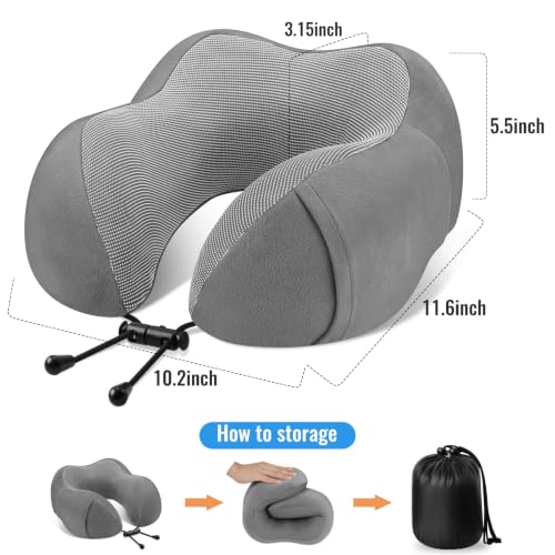 Image of CloudBliss Travel Pillows for Airplane, Memory Foam Neck Pillows for Travel, Compact Neck Pillow for Long Flight, Car & Office, Plane Accessories with Eye Mask, Earplugs, Carry Bag, Black & Dark Grey