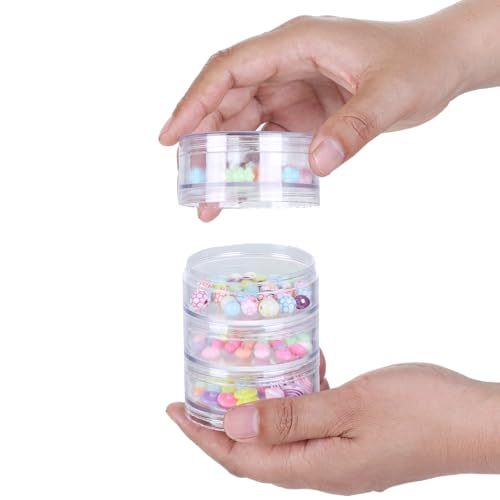 Image of TDOTM 4 Layer Bead Storage Organizer, Stackable Transparent Round Cylinder Plastic Cosmetics Jewelry Beads Sewing Pills Storage Jars Container Box (4Layer)