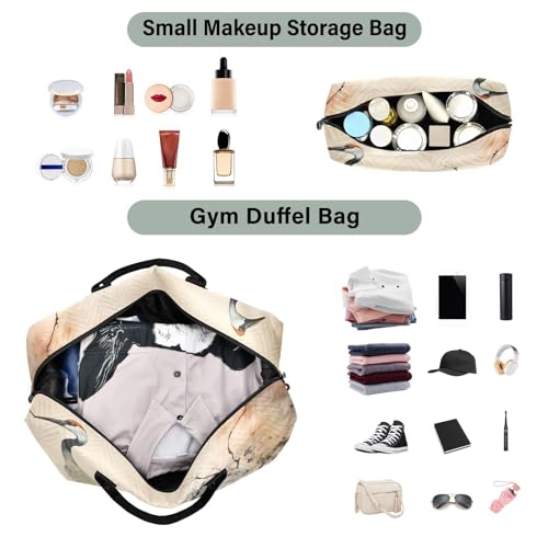 Large Travel Duffel Bag, Watercolor Crane Sports Tote Gym Bag, Shoulder Weekender Overnight Bag for Women Men, Carry On Luggage with Toiletry Bags4