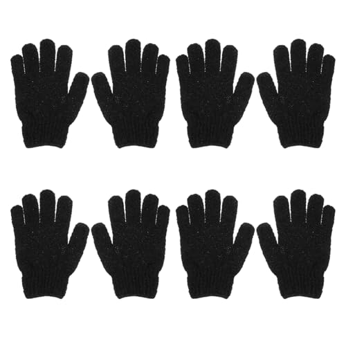 CIYODO 4 Guantes de Baño Exfoliantes Negros Diseño Ergonómico para Limpieza Profunda y Masaje Corporal Adecuados para Tipo de y Diario