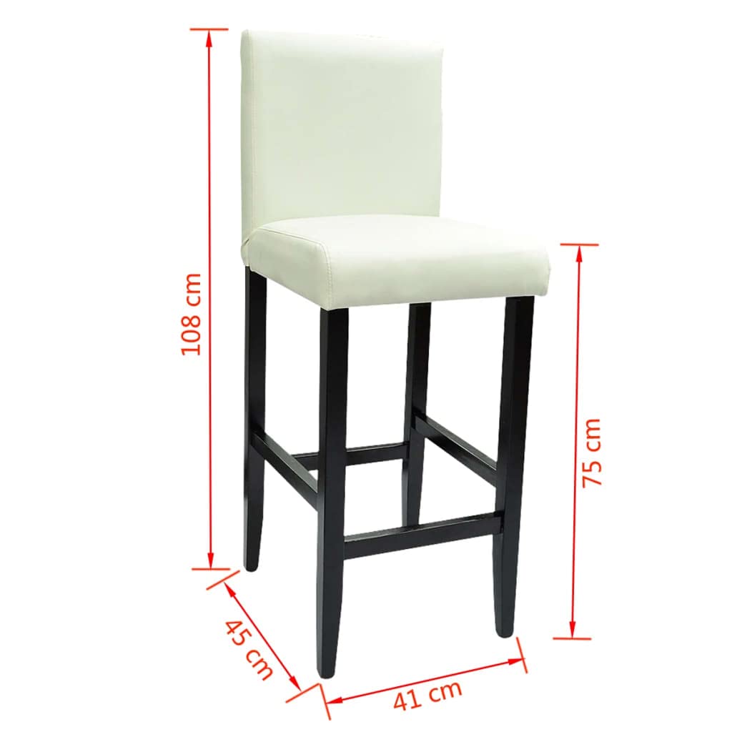 Taboret barowy 2 szt. biała sztuczna skóra z oparciem, drewniane nogi, 41 x 45 x 108 cm, wysokość siedziska 75 cm, tapicerka do kuchni, jadalni, baru, lady, lady, bistro, sali imprezowej