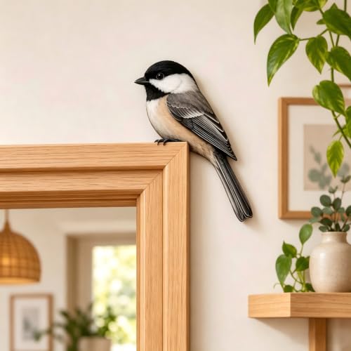 FRJINIE Wooden Bird Door Topper Decor Adorable Bird Shape Corner Statue (Chickadee-B) - image 1
