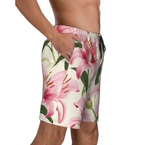 Lily Flowers Print Men's Beach Pants Lightweight Quick-Dry Swim Pants with Mesh Lining for Men3