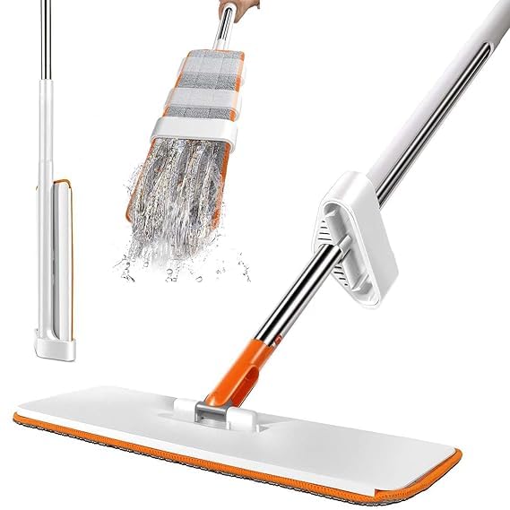 Image of Veloxi Flat Microfiber Magic Mop for Floor Cleaning | Hands-Free Self Squeeze Mop with Stainless-Steel Handle & Washable Microfiber Refill (O Mop)