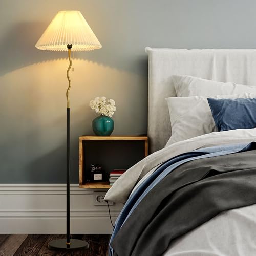 Lampadaire en lin plissé 63" avec douille E27 et base marbre stable - 3
