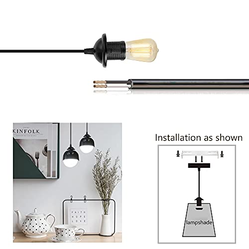 ZHIQIN 2 x E27 Lamp Suspension with Screw Ring Ceiling Pendant Lampholder with Ceiling Mount with 100 cm Cable Black