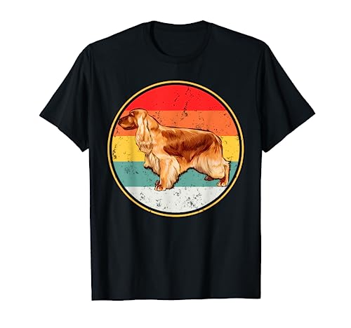 Vintage Retro Sunset English Cocker Spaniel Dog T-Shirt, Black