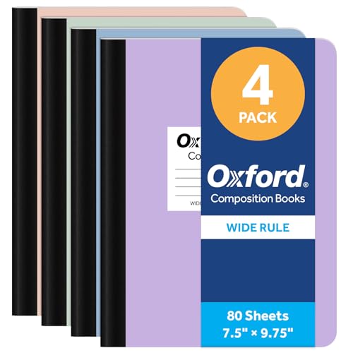Carnet de composition Oxford 19,1x24,9 cm, lot de 4 cahiers de notes pastel 160 pages