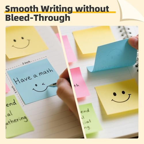 HappyHapi 28 Pack Sticky Notes 3x3 Inches 100 Sheets/Pad, 4 Soft Colors (Yellow, Green, Pink, Blue) Light Colored Self-Stick Pads, Bulk Office Supplies for Work, School & Home