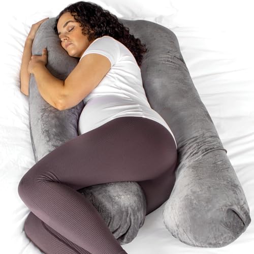 Aamira U Shaped Pregnancy Pillow Memory Foam Velvet Cover Dark Grey