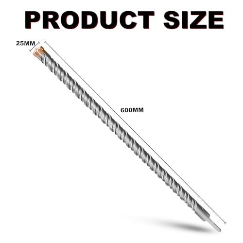 METOTY SDS Plus Hammer Drill Bit 25mm×600mm, with 4 Carbide Cutting Edges, Head with Coating, Masonry Drill, Hammer Drill - Image 2