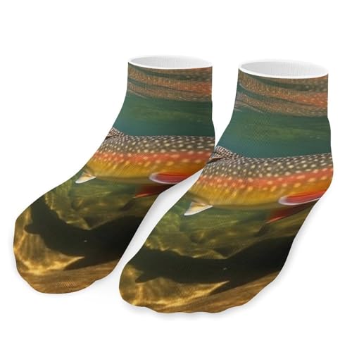 Brook Trout Fly Fishing Socks for Women Men Cotton Sock Soft Short Sock Moisture-Wicking Sock for Running Sports Sock Ankle Socks Low Cut Thin Sock