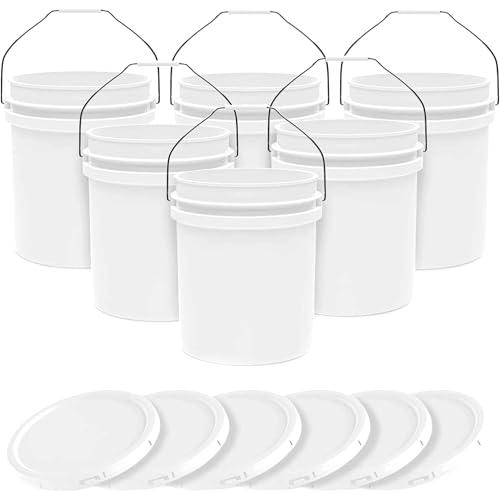 5-Gallon White Bucket Pail Container with Lid Food Grade Heavy-Duty Extra Durable Metal Handles with Plastic Grip for Easy Carrying Multi-Use Easy Stack and Store BPA Free