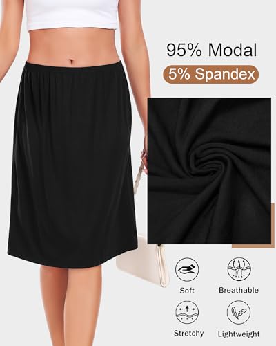 Wikoan Damen Unterrock Kurz Elegantes Rock Unterröcke Petticoat mit Elastische Taille Unterrock Knielang Halbe Slips Unterkleid Schwarz M