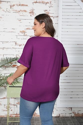 Women's Plus Size Casual V Neck T-Shirt Loose Fit Short Sleeve Blouse Curvy Tunic Top Fashion Clothing3