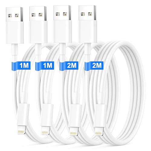 Câble iPhone [1+1+2+2M/Lot de 4] Certifié MFi, Cable Chargeur iPhone pour iPhone 14 13 12 11 Pro Max/XS/XR/8/7/6/SE, Câble Lightning USB iPhone Cable Cable iPhone USB Cordon iPhone Fil Charge Rapide