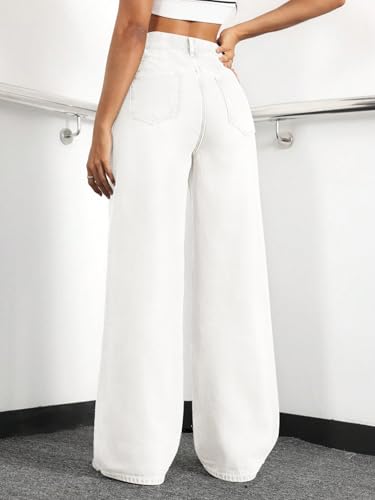 Image of Straight Leg Jeans for Women High Waisted Wide Leg Denim Pants