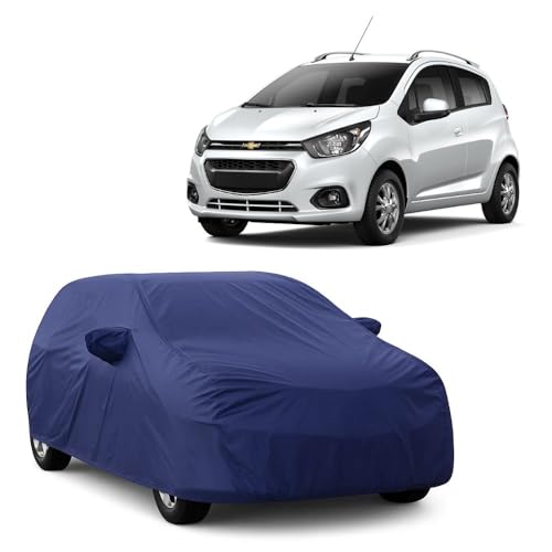 Image of Car Body Cover Compatible with Chevrolet Spark | Water, Dust & UV Protection | Mirror Pockets | Elastic Grip | Triple Stitch Spark Car Cover (Blue)