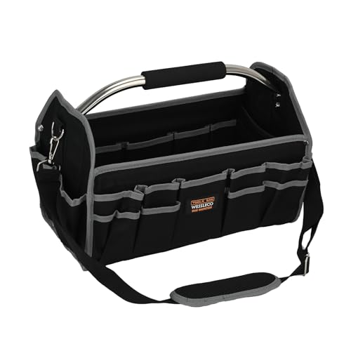 Electrician Tool Bag Open Toolkit Bag - Large Capacity Multi Pocket Organizer with Sturdy Handle & Adjustable Shoulder Strap | Portable Tool Storage for Professionals | Gifts for Men