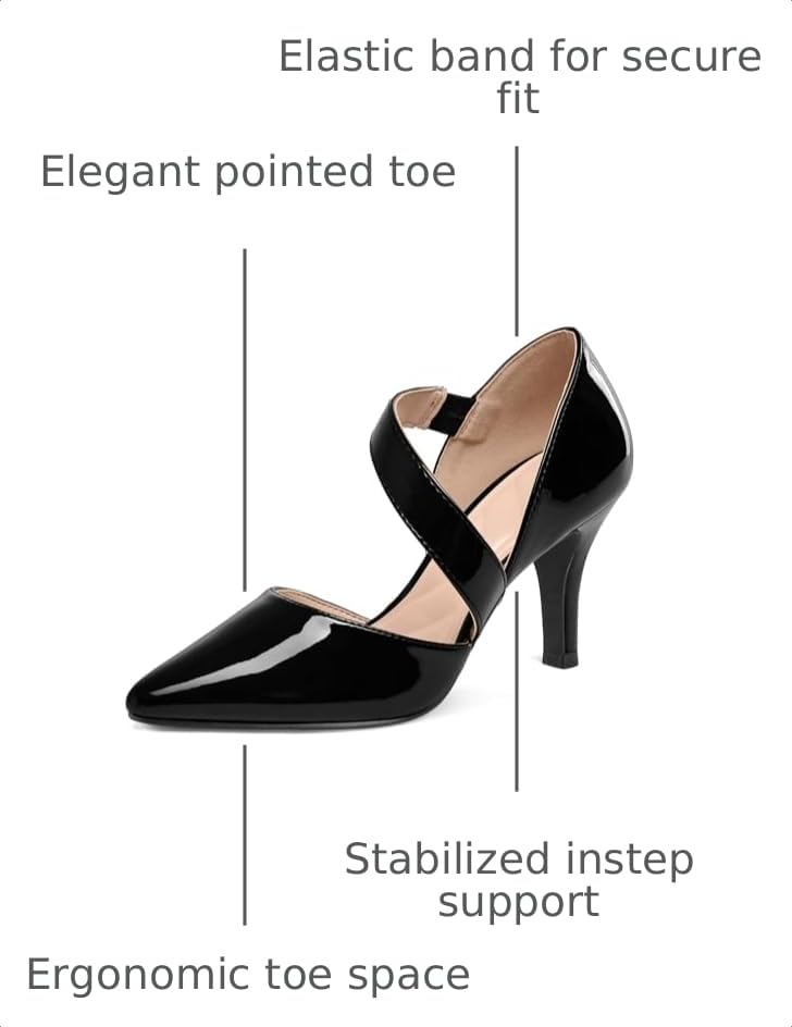 Image of mysoft Women's Pointed Toe Pumps Stiletto Heel Dress Shoes Wide Width | 3 Inch Stiletto Heel, Closed Toe, Wide Width, Elastic Strap, Comfortable, Daily, Wedding Party, Formal, Office Work Dressy