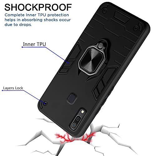 Image of Pikkme D5 Tough Armor Bumper Back Cover Case for Samsung Galaxy A20,Samsung Galaxy A30,Samsung Galaxy M10s |Ring Holder & Kickstand in-Built (Black)