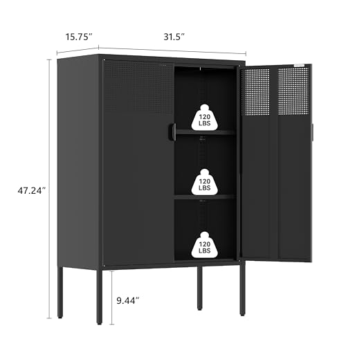 Image of Metal Storage Cabinet,2 Door TV Stand, Metal Mesh Accent Cabinet