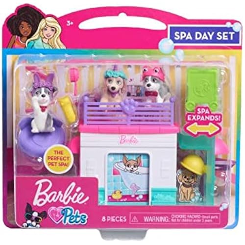 Barbie Pets Spa Day Playset, 8 Piece Connectible Playset with Pet Figures and Accessories, Kids Toys for Ages 3 Up by Just Play