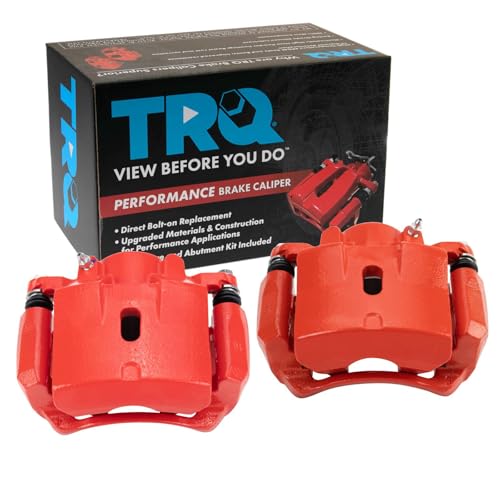 Image of TRQ Front Brake Caliper Set Painted Red Brackets Compatible with 2004-2012 Chevrolet Malibu 2005-2010 Pontiac G6 2006-2009 Pontiac Solstice 2007-2009 Saturn Aura 2009-2010 Saturn Sky