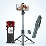 Palo Selfie con Trípode 1,8m para Móvil con Control Remoto Bluetooth, Selfie Stick Extensible y Plegable, Trípode Móvil Estable Compatible con iPhone, Samsung, Cámara y Vlogging.