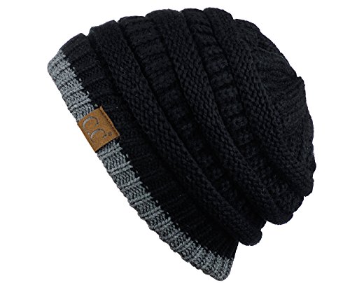 C.c Trendy Warm Chunky Soft Stretch Cable Knit Beanie Skully, Black/Dk Mel Gray #TOP3