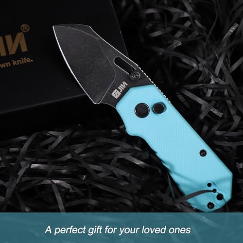 Image of JIN Rhino Pocket Knife, Button Lock Folding EDC Knife Kit, 2 inch 9Cr18MoV Steel Blade, Stonewash Finish, Blue G10 Handle, Lightweight Knives Gift for Men Women