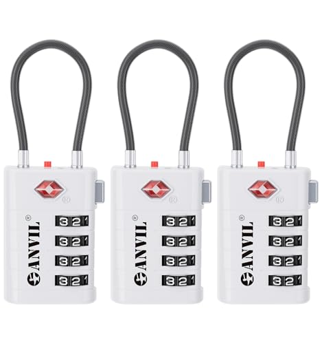 ANVIL TSA Approved Luggage Locks with Search Alert Indicator, 4-Digit Combination Suitcase Lock, Advanced TSA008 Core Heavy Duty Anti-Theft Travel Lock for Double Zippers, Backpacks