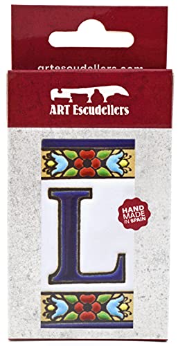 House letters 3 inch. Handpainted house letter tiles for signs, addresses and names. Address numbers for houses. House address numbers and letters. Design Design FLORES MINI 2,87" x 1,38" (LETTER L) - Thumbnail 2
