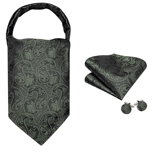 Image of Barry.Wang Ascot Ties Cravat Tie Men Paisley Plaid Scarf Self Tie Pocket Square Cufflinks Set Wedding Party